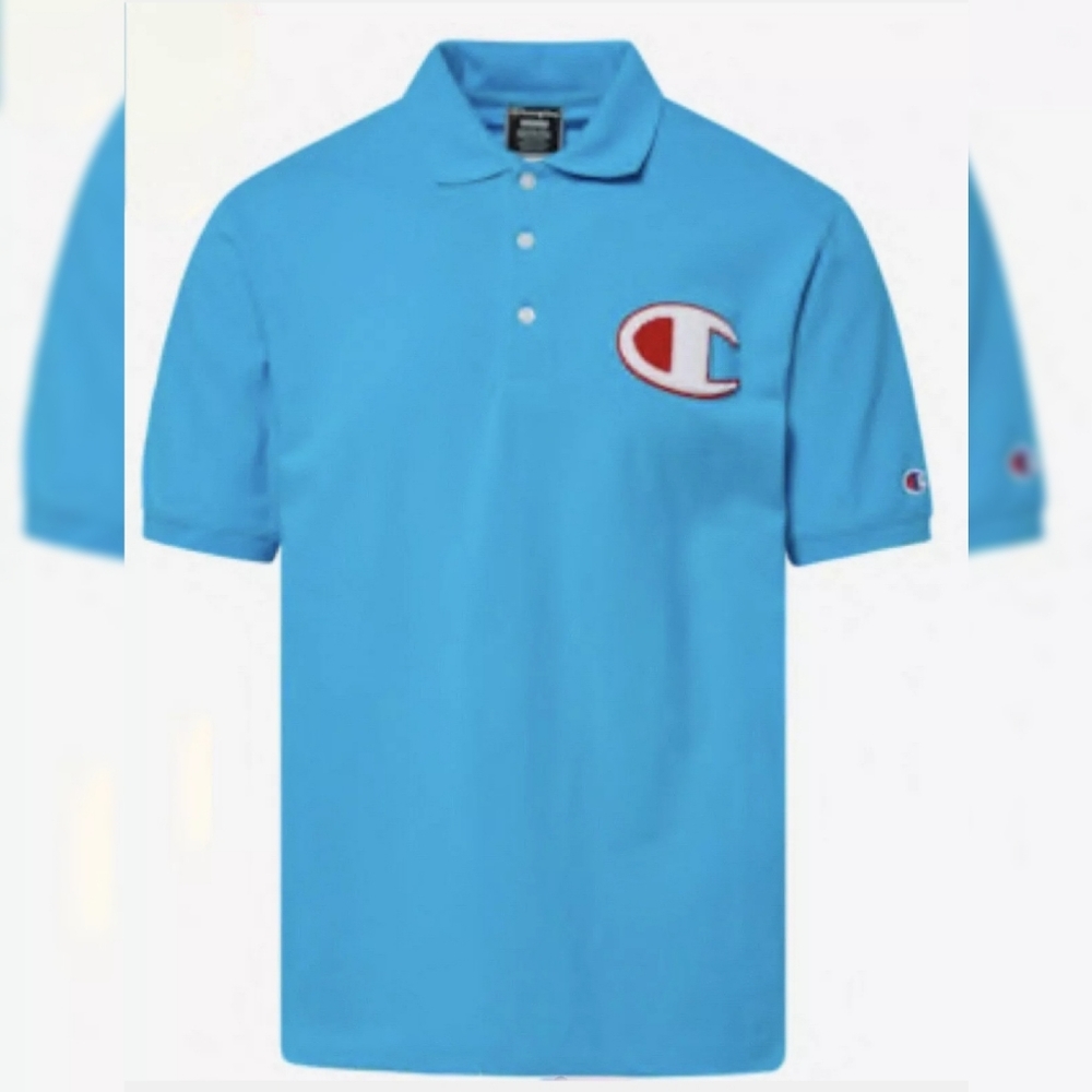 CHAMPION AUTHENTIC PIQUE POLO SHIRT MEN'S SHORT SLEEVE REGULAR FIT SIZE S TEAL